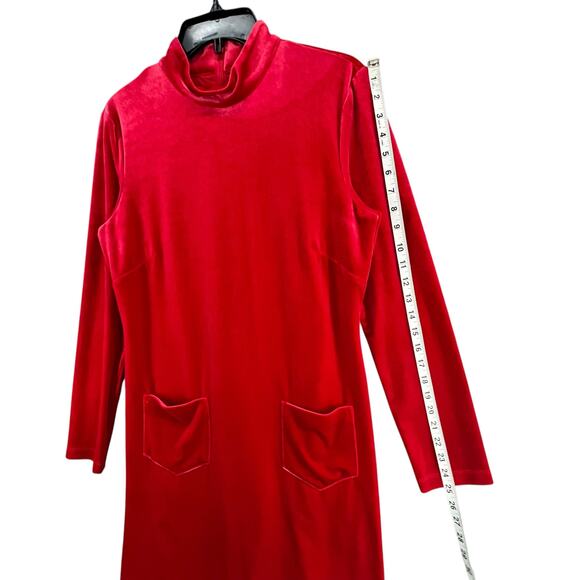 Gianni Bini Dress Womens 10 Red Velour Mock Neck Velvety Modern Holiday Festive - Picture 12 of 16